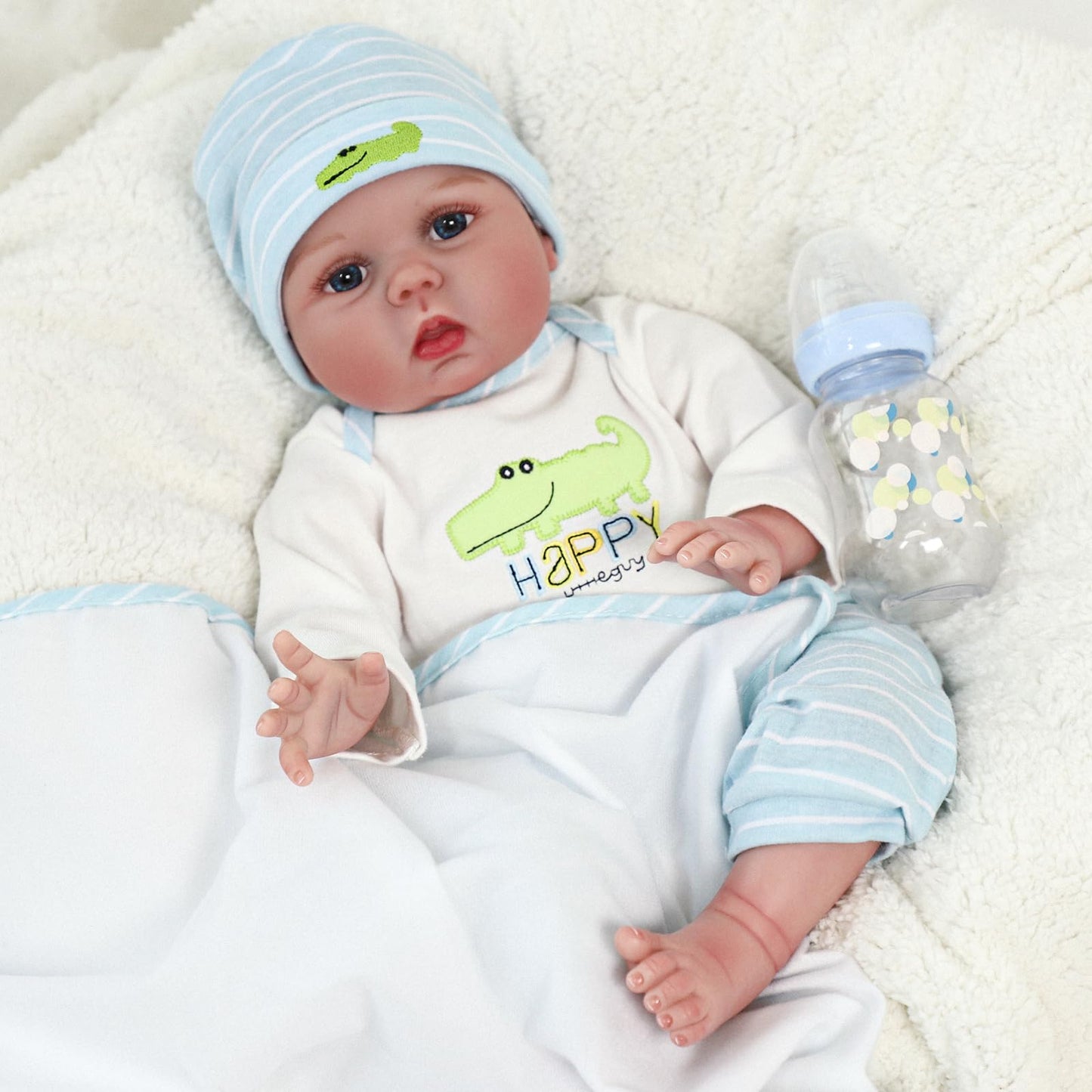 Scom Lifelike Reborn Baby Dolls - 22 Inch Realistic Baby Toddler Dolls Soft Cloth Body Vinyl Limbs, With Clothes And Doll Access