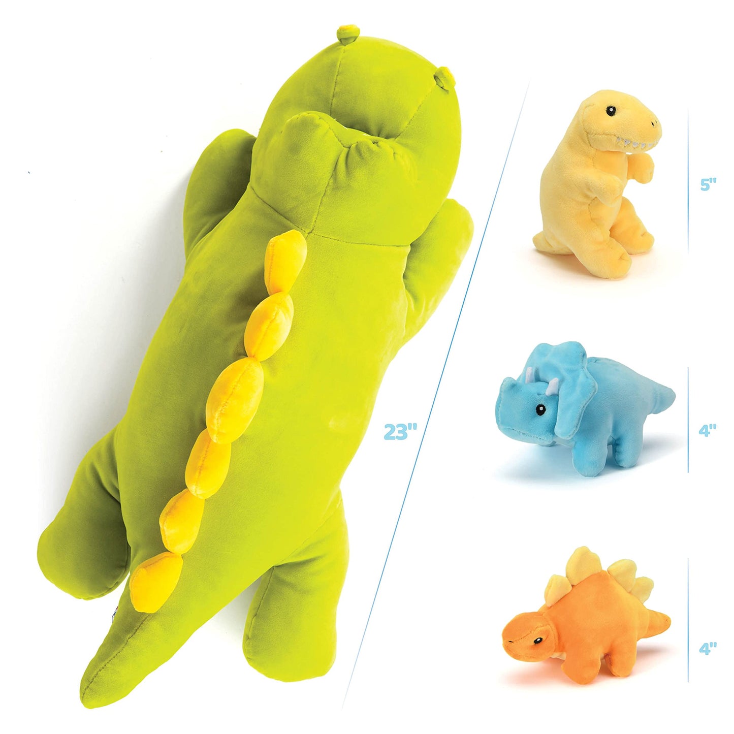 Prextex 15-Inch Stegosaurus Dinosaur Stuffed Animal Set With 3 Dino Plush Toys Inside, Large Zippered Pouch Dinosaur For Boys An