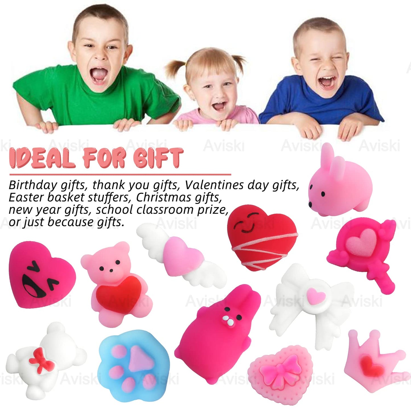 100Pcs Valentines Day Mochi Squishy Toys, Mini Kawaii Squishies Soft Fidget Toys Stress Squeeze Toys Party Bags Filler, Small Stocking Stuffers For Classroom Prizes Boys Girls Birthday Exchange Gifts