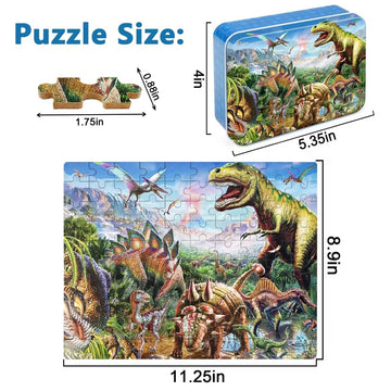 Lelemon Puzzles For Kids Ages 4-8,Tyrannosaurus 100 Piece Puzzles For Kids,Educational Kids Puzzles Ages 6-8 Jigsaw Puzzles In A Metal Box,Dinosaur Puzzles For Kids Ages 5-8 Cool Puzzle Games Toys