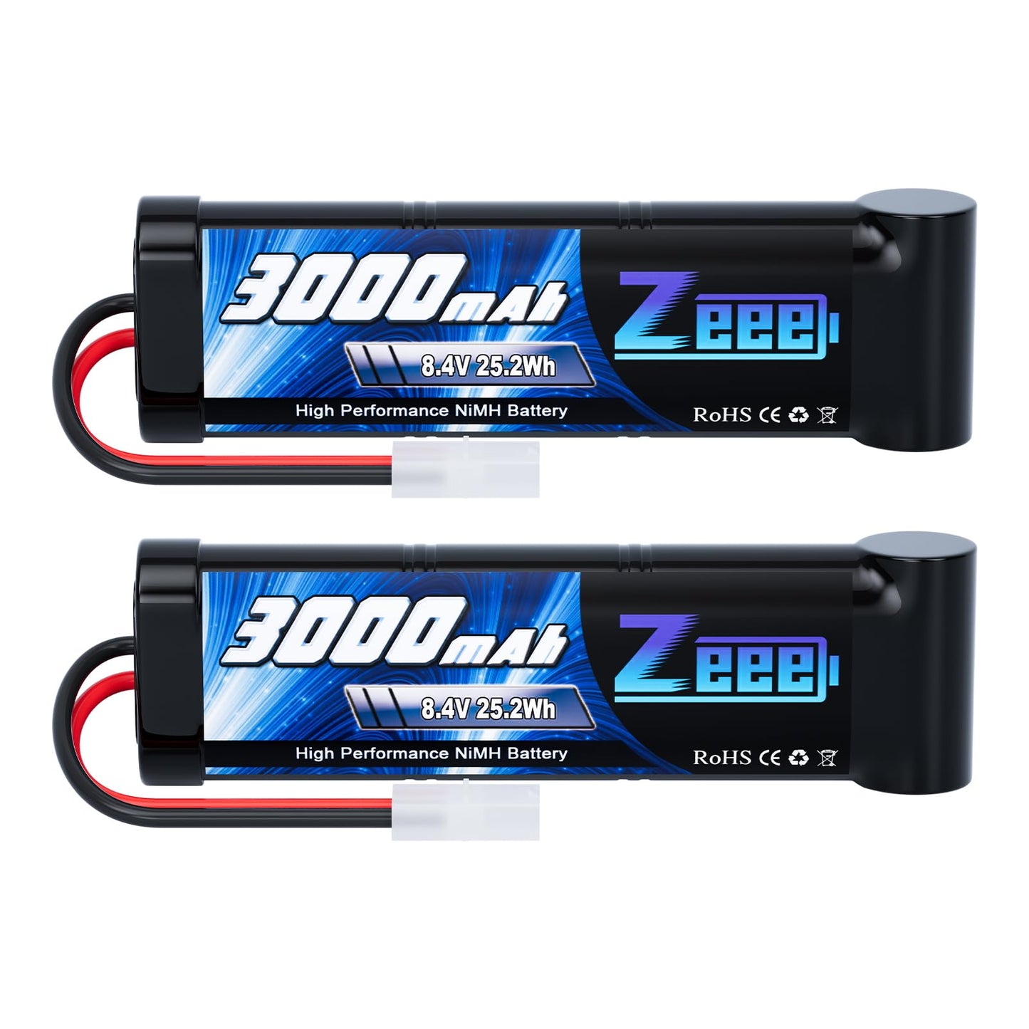 Zeee 8.4V 3000mAh NiMH Battery High Power RC Battery with Tamiya Plug for RC Car LOSI Associated HPI Tamiya Kyosho(2 Pack)