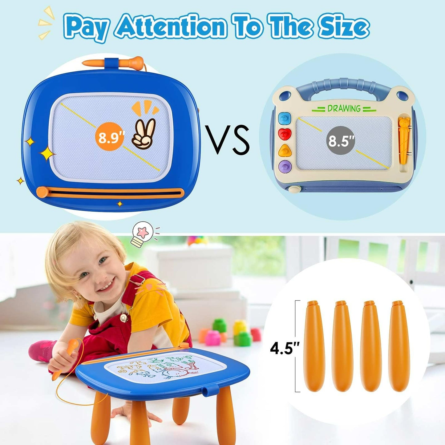 Smasiagon Toddler Toys Magnetic Drawing Board - Doodle Painting Board Pad Educational Learning Toys For 1 2 3 Year Old Boys Girls Christmas Birthday Gifts - Dark Blue