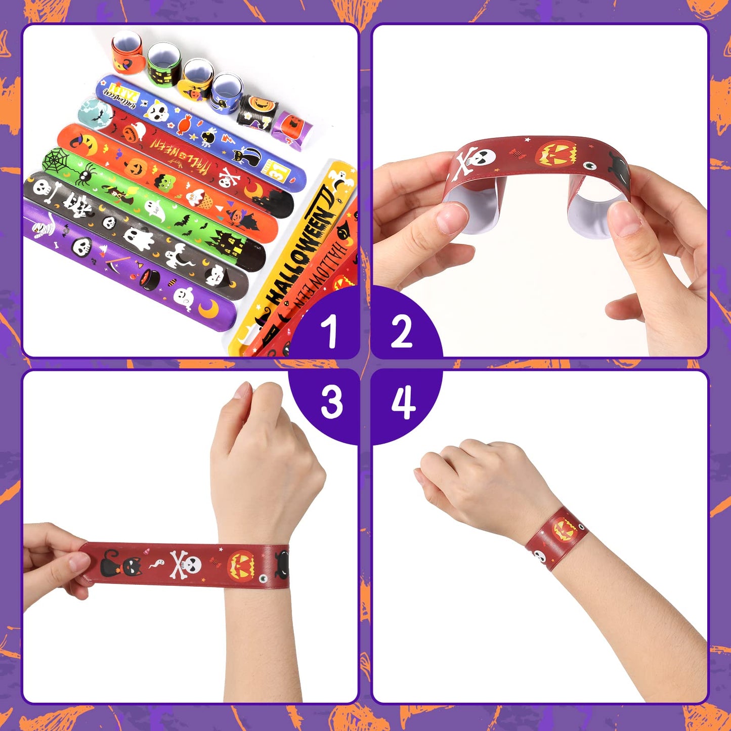 MGparty Halloween Party Favors, 72Pcs Slap Bracelets Rubber Wristbands Halloween Toys for Kids Halloween Party Supplies Decorati