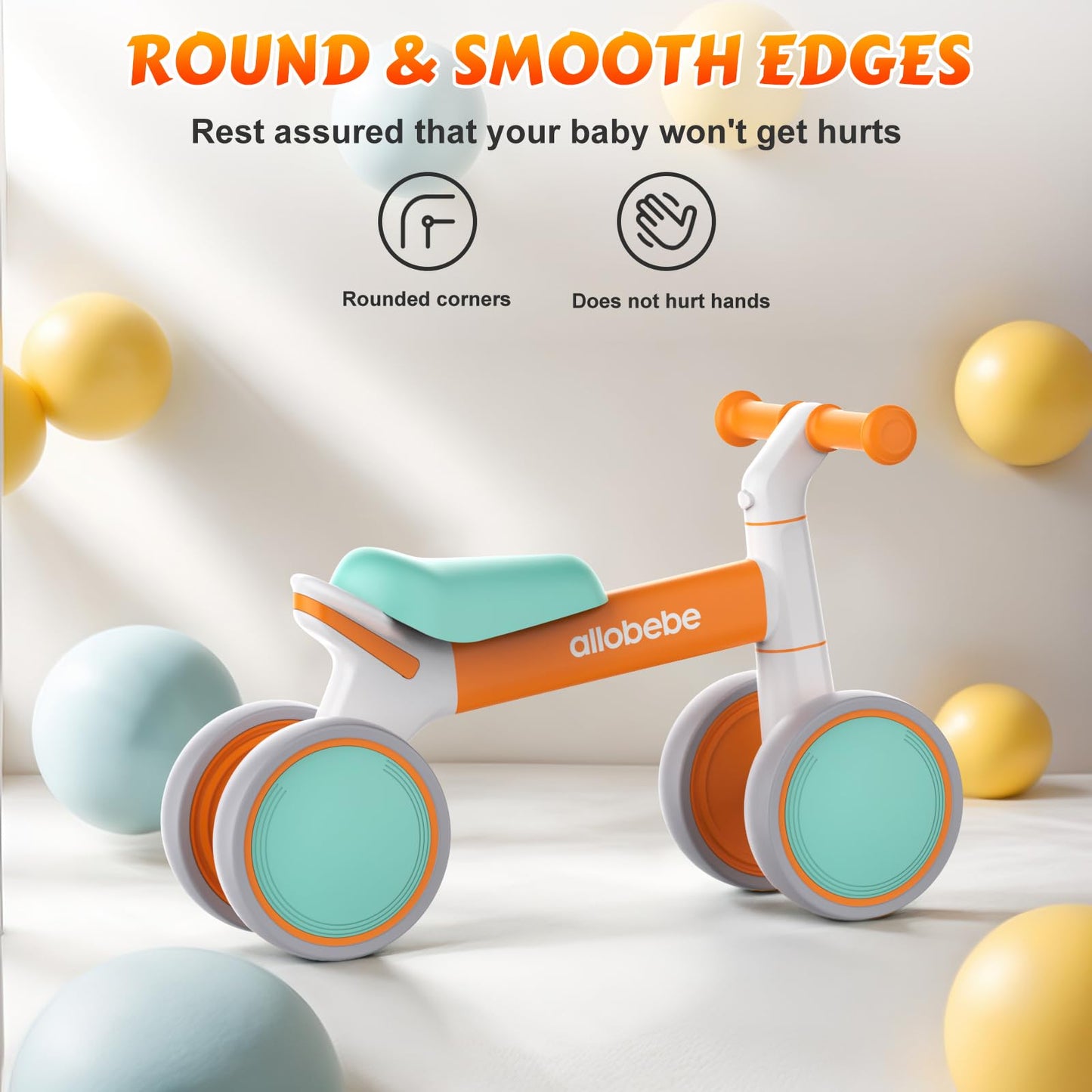 Allobebe Baby Balance Bike, Toddler Bike For 12-36 Months Boys Girls, 4 Silence Wheels & Soft Seat, Ride On Toys For Toddlers 1-3, 1 Year Old Boy Birthday Gift
