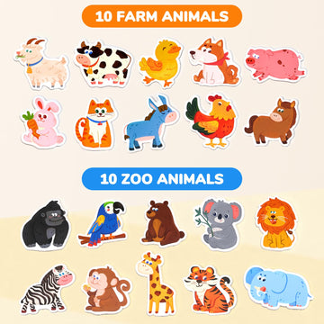 JoyCat Wooden Fridge Magnets for Toddlers, 20 Cute Animals Refrigerator Magnets for Kids, Full Back Magnetic Toys, Fun Education