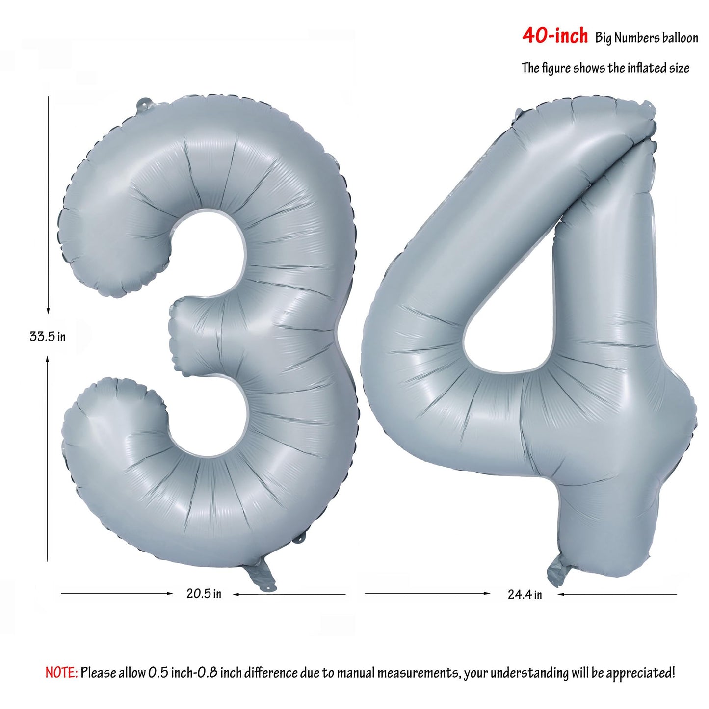 40 In Matte Gray Number Balloons Helium Foil Mylar Balloon Birthday Party Banquet Decoration 34