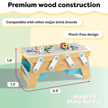 KidKraft Building Bricks Play N Store Wooden Table with 200+ Blocks, Natural, Gift for Ages 3+, Model 17512