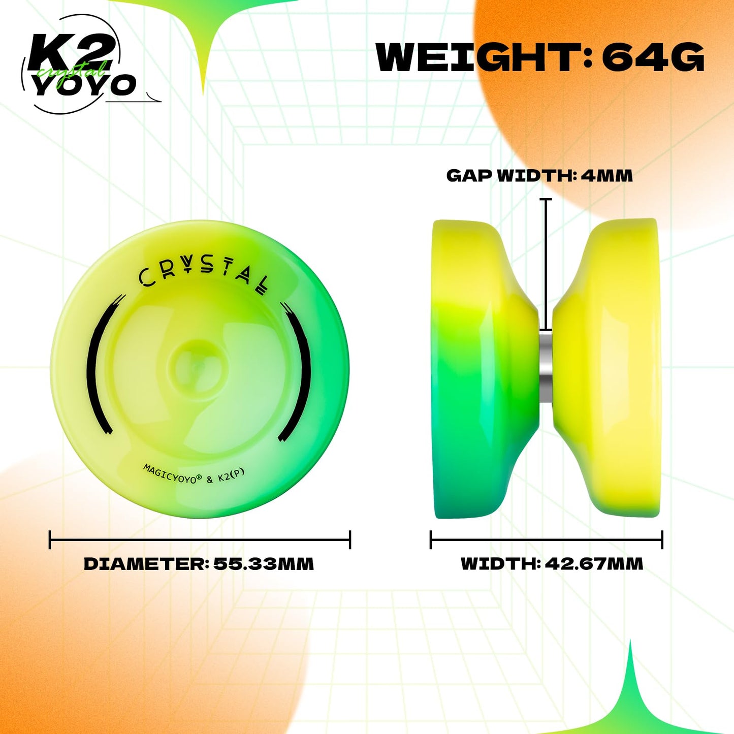 Magicyoyo K2 Responsive Yoyo For Kids, Professional Yoyo For Beginner, Dual Purpose Yo-Yo Replacement Unresponsive Bearing For Adults/Advanced+12 Yo Yo Strings+Bearing Remover (Yellow Green Gradient)