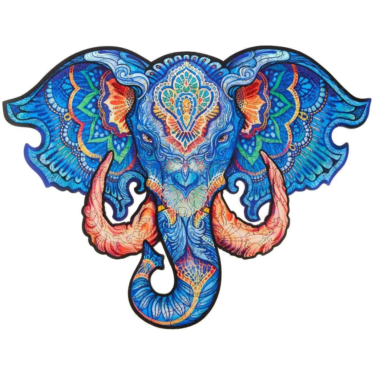 Unidragon Wooden Jigsaw Puzzles - Eternal Elephant, 194 Pcs, Medium 13'X10', Beautiful Gift Package, Unique Shape Best Gift For Adults And Kids