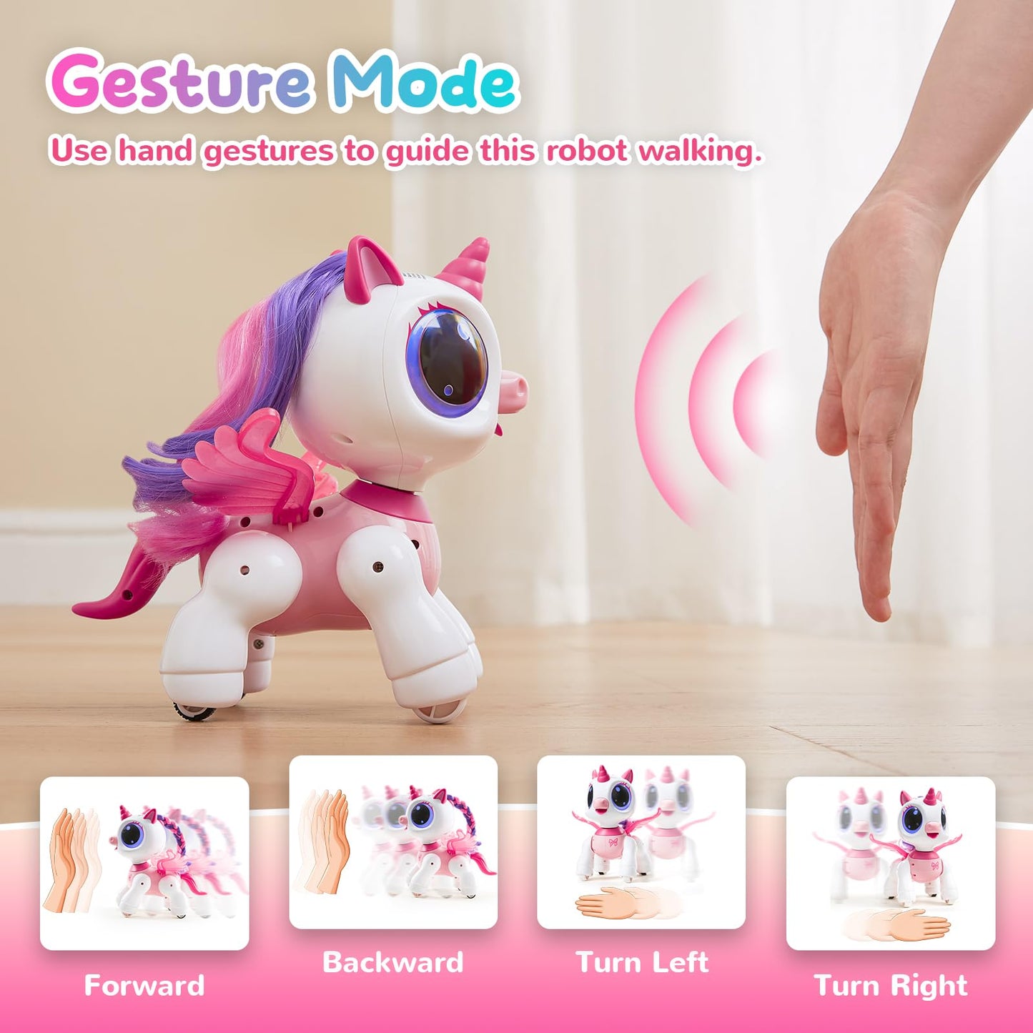 Sgile Unicorn Toy For Girls Robot Pet For Kids Age 3 4 5 6 7 8 Years With Music Dance Walk And Interactive Gesture Sense Program Treats, Preschool Stem Learning Remote Control Toy For Toddler Pink