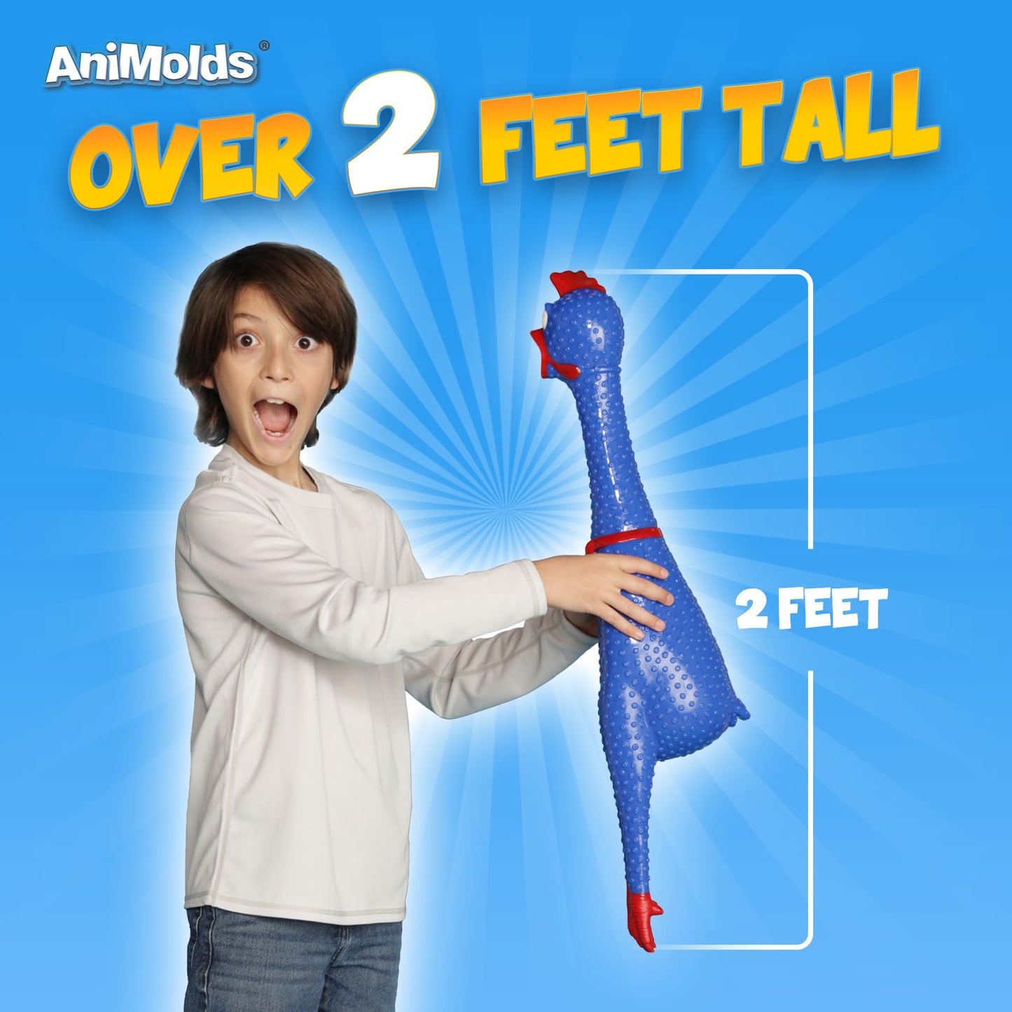 Animolds Crazy Huge Rubber Chicken - 29 Inch Giant Screaming Noise Makers For Parties, Pranks, Practical Jokes - Squeaks Up To 45 Seconds - Squawking Novelty Gag Gift (Random Color)