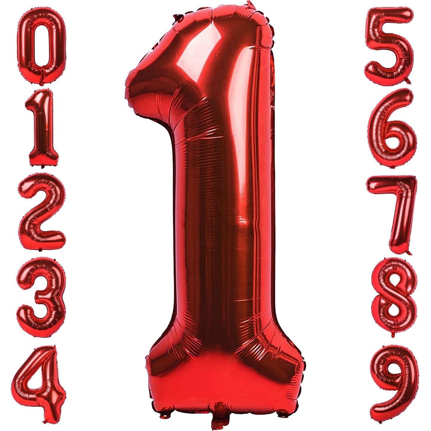 1 Number Balloon Red 40 Inch Big Foil Mylar 1St Balloons For 1 Year Old Boy Girl Birthday Party Decorations Wedding Anniversary
