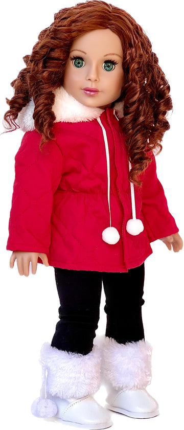 Winter Extravaganza - 3 Piece 18 Inch Doll Outfit - Red Quilted Parka, Black Leggings And White Boots - (Doll Not Included)
