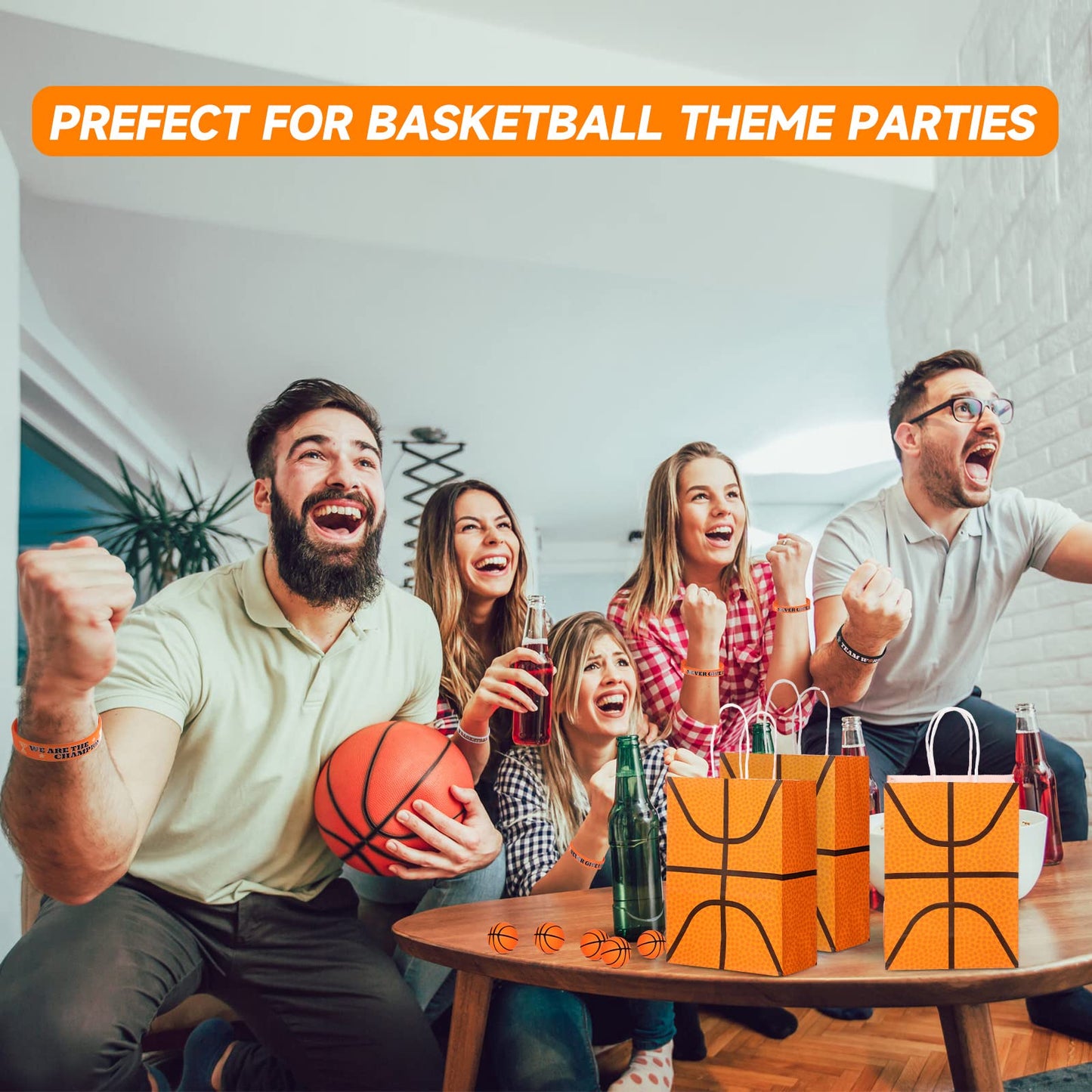 Leinuosen 48 Pcs Basketball Party Favors Supplies Including 12 Basketball Party Gift Bags 12 Mini Basketball Stress Balls 12 Bas