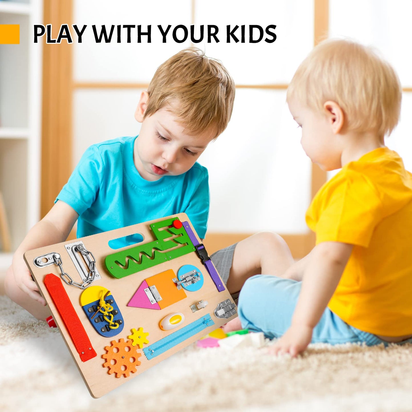 Montessori Busy Board For Toddlers, Wooden Sensory Toys, Preschool Learning Activities For Fine Motor Skills Travel Toy, Basic Life Skills Educational Gifts For 1 2 3 Years Old Kids Boys Girls