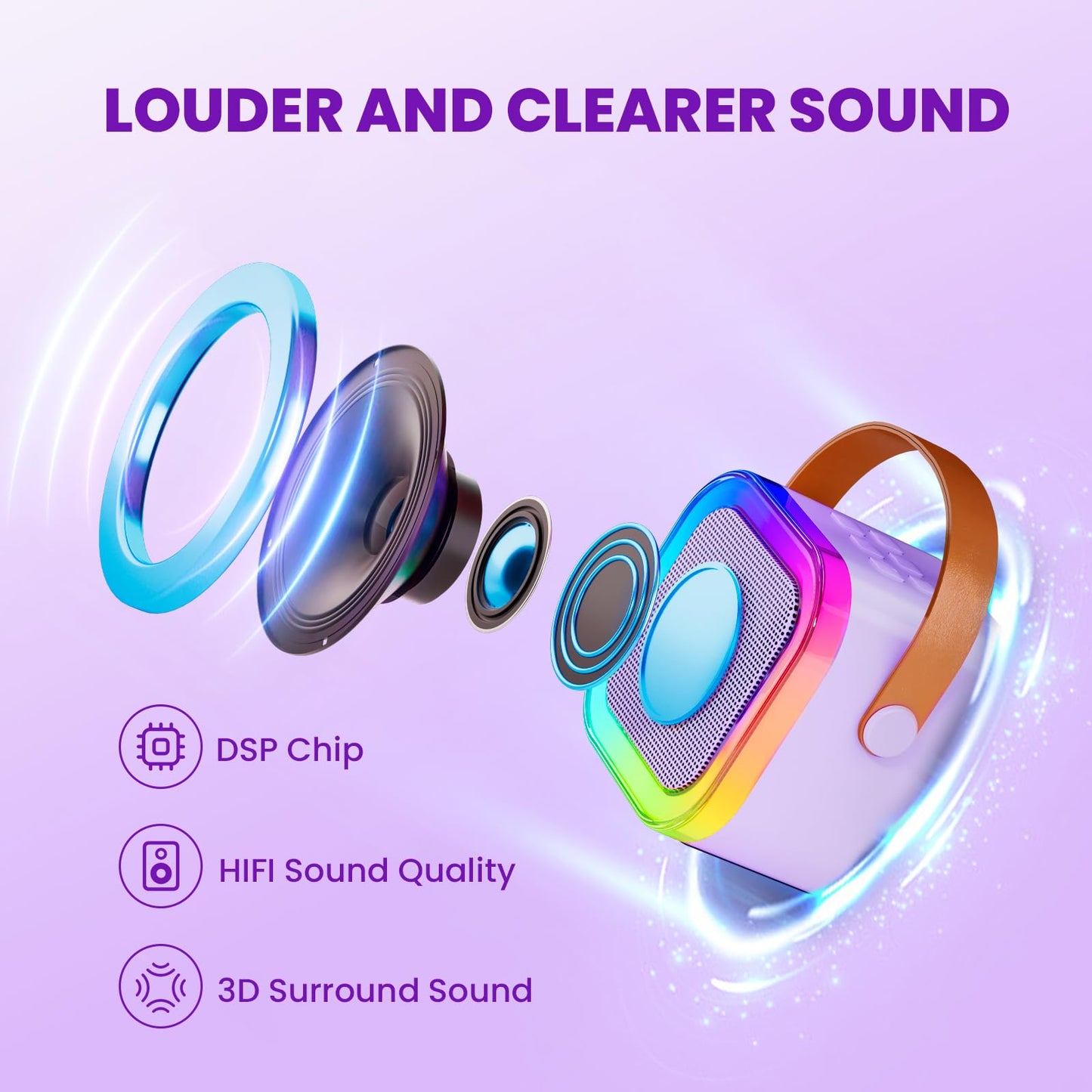 Mini Karaoke Machine For Kids, Birthday Easter Gifts Toys For Girls Boys Friends Age 3-12+, Portable Bluetooth Speaker With 2 Wireless Mics, Karafun Premium Songs Family Home Party(Purple)