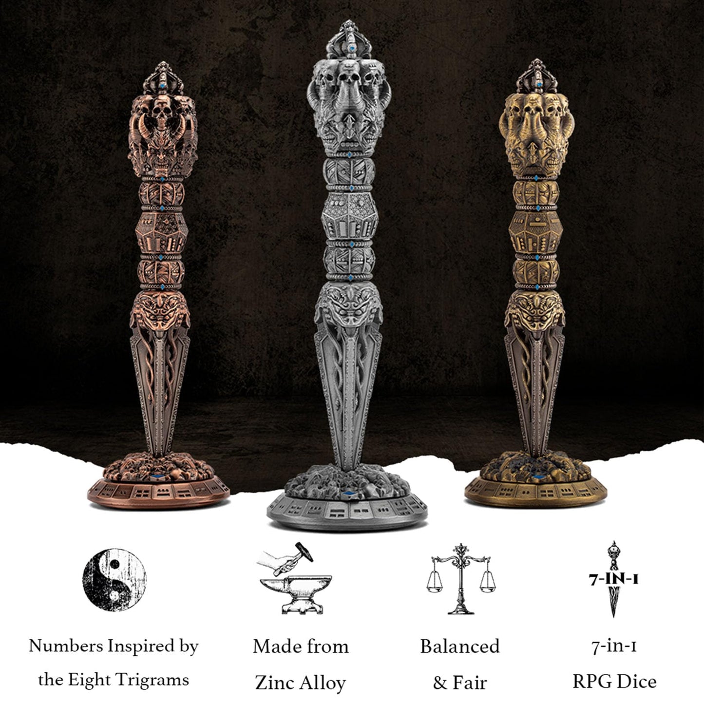 Unique Dnd Dice Wand Dice Metal Dice Spinner Dnd Dice Roller D&D Dice Set, Shadow Dice One To Eight Magic Dice D6, D8, D10,D20 D