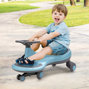 BABY JOY Wiggle Car, Ride-on Toy for Kids 3+, LED Wheels, 27"x12"x14", Blue, Model LB1801, No Batteries Required