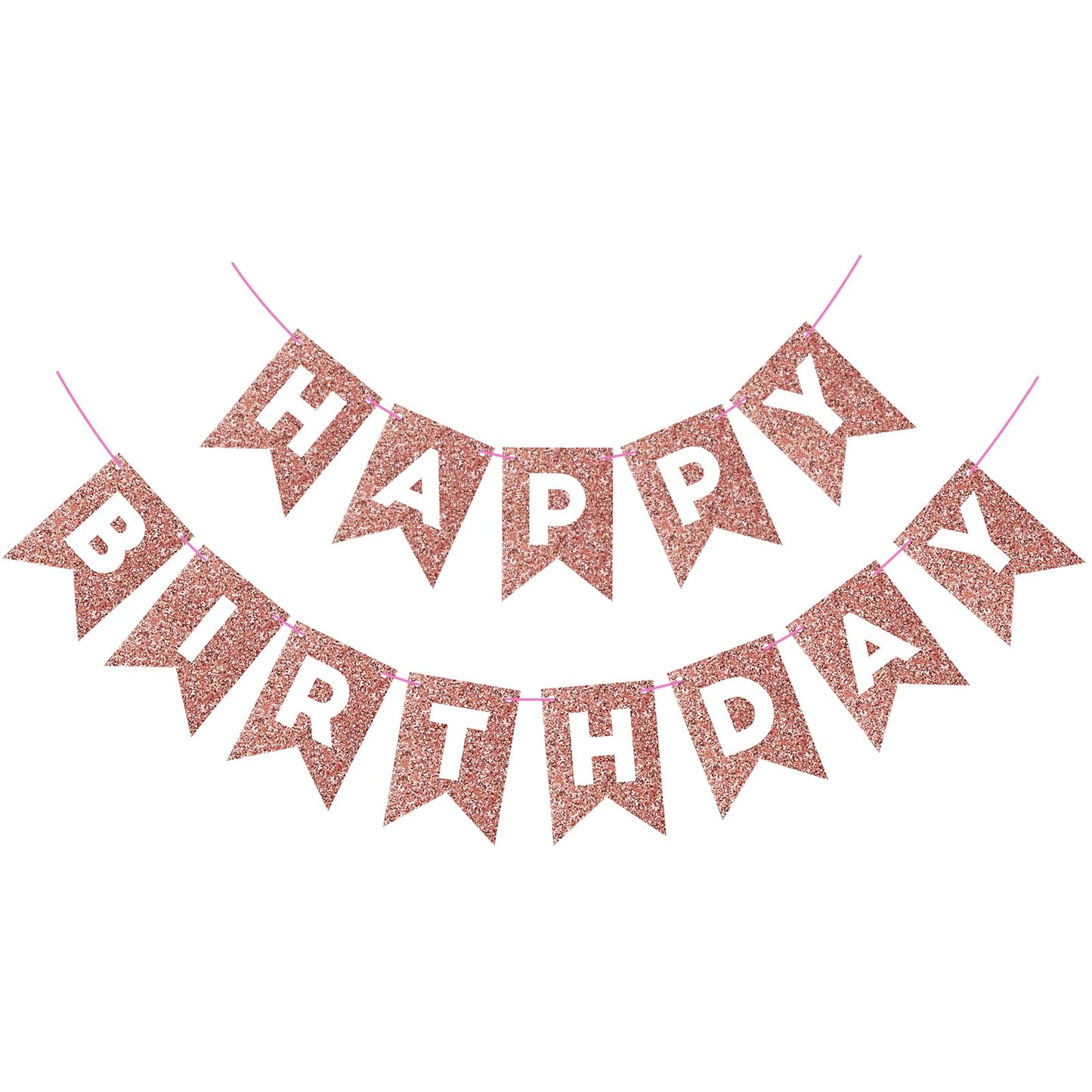 Hooqict Rose Gold Happy Birthday Banner Sign For Backdrop Glitter Rose Gold Birthday Decorations Banner Garland Bunting Flag For Women Girls Tea Party Supplies Wall Door Decorations