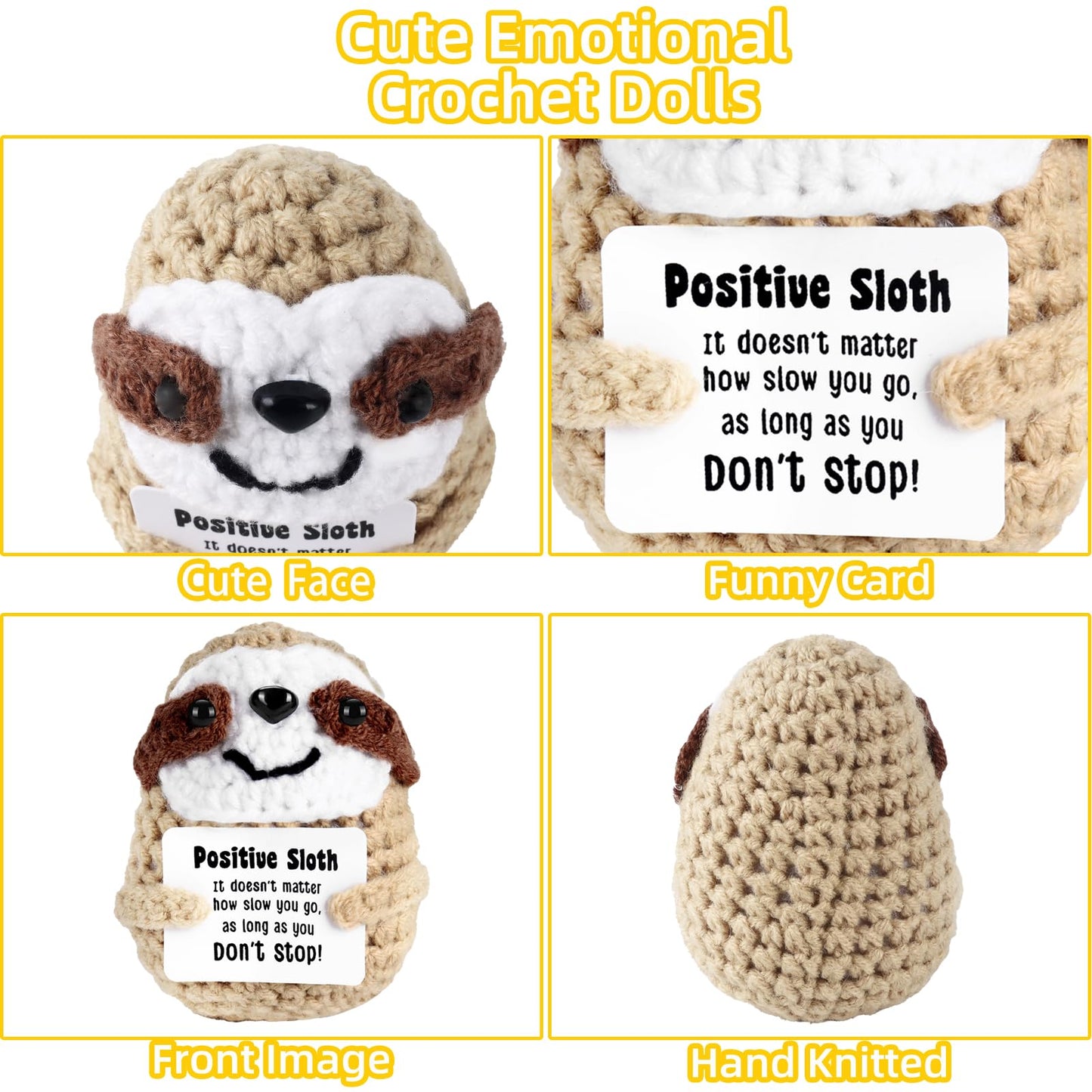 Zlsptk Positive Crochet Animals Sloth Emotional Support Plush Crochet Funny Gift For Women Friends Mom Birthday Emotional Suppor