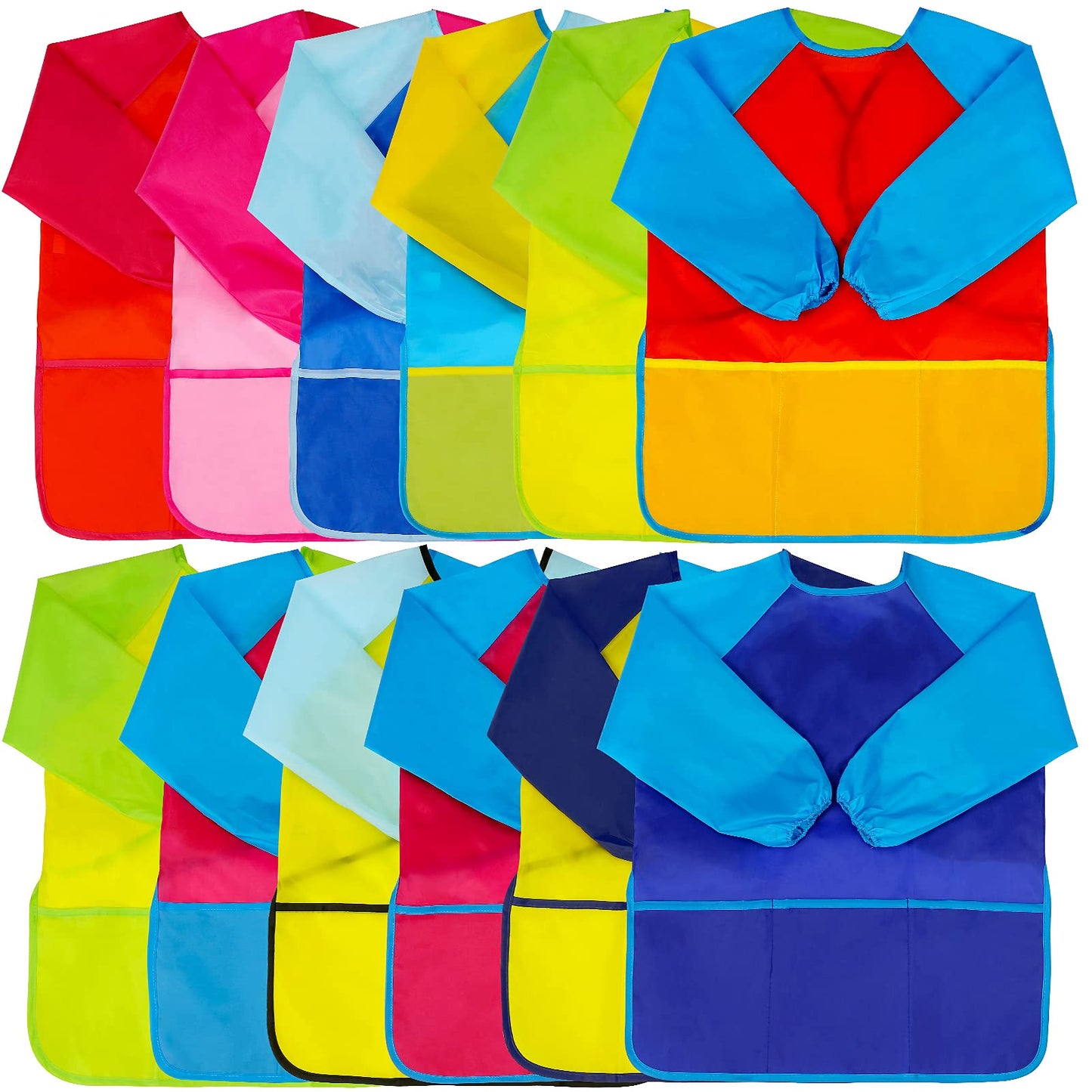 12Pcs Kids Art Smocks Toddler Smocks Waterproof Smocks For Kids Painting Colorful Children Aprons Artist Painting Smocks Long Sl