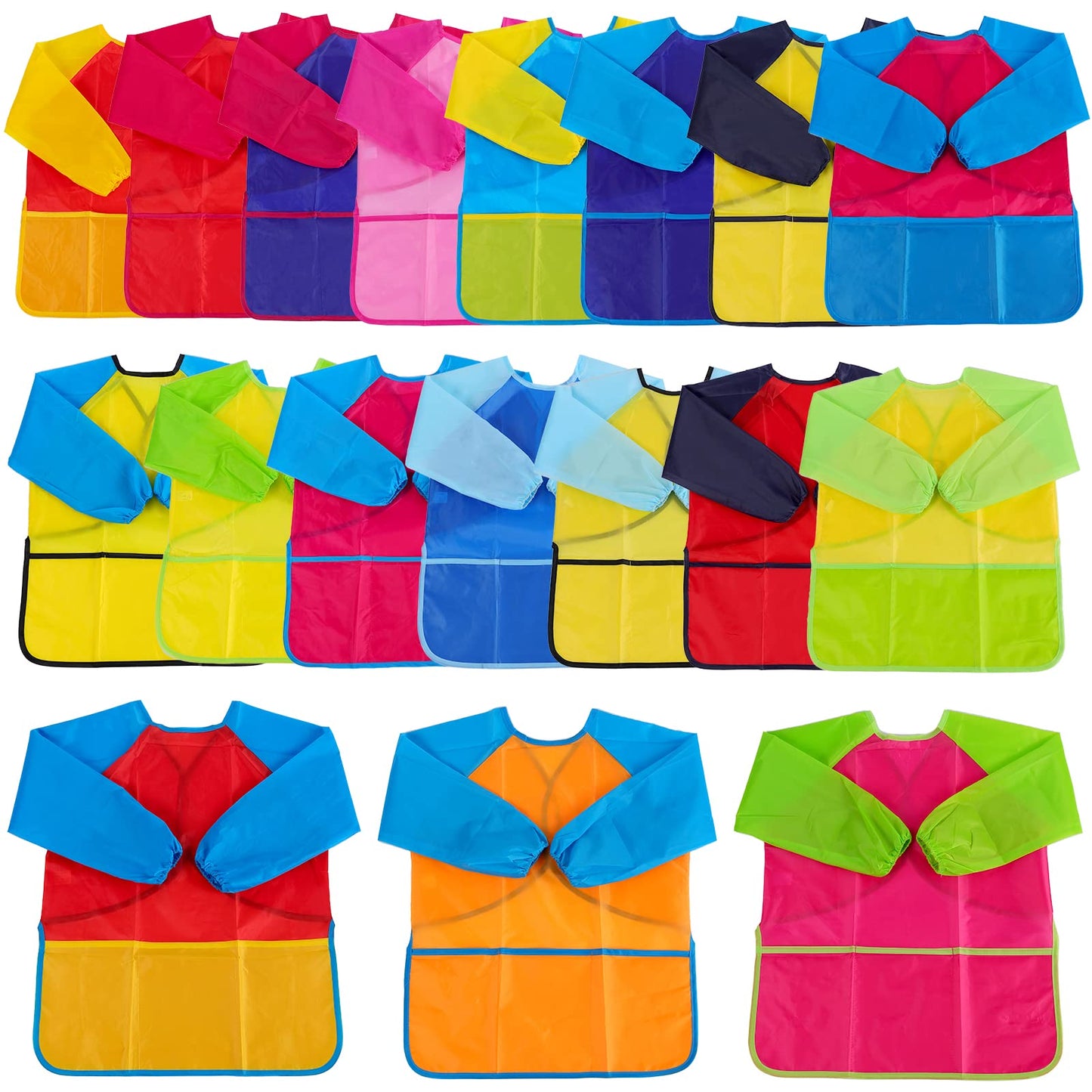 Zkptops 18 Pack Kids Art Smocks Waterproof Kids Painting Aprons Toddler Art Smock Kids Paint Smock With Long Sleeve 3 Roomy Pock