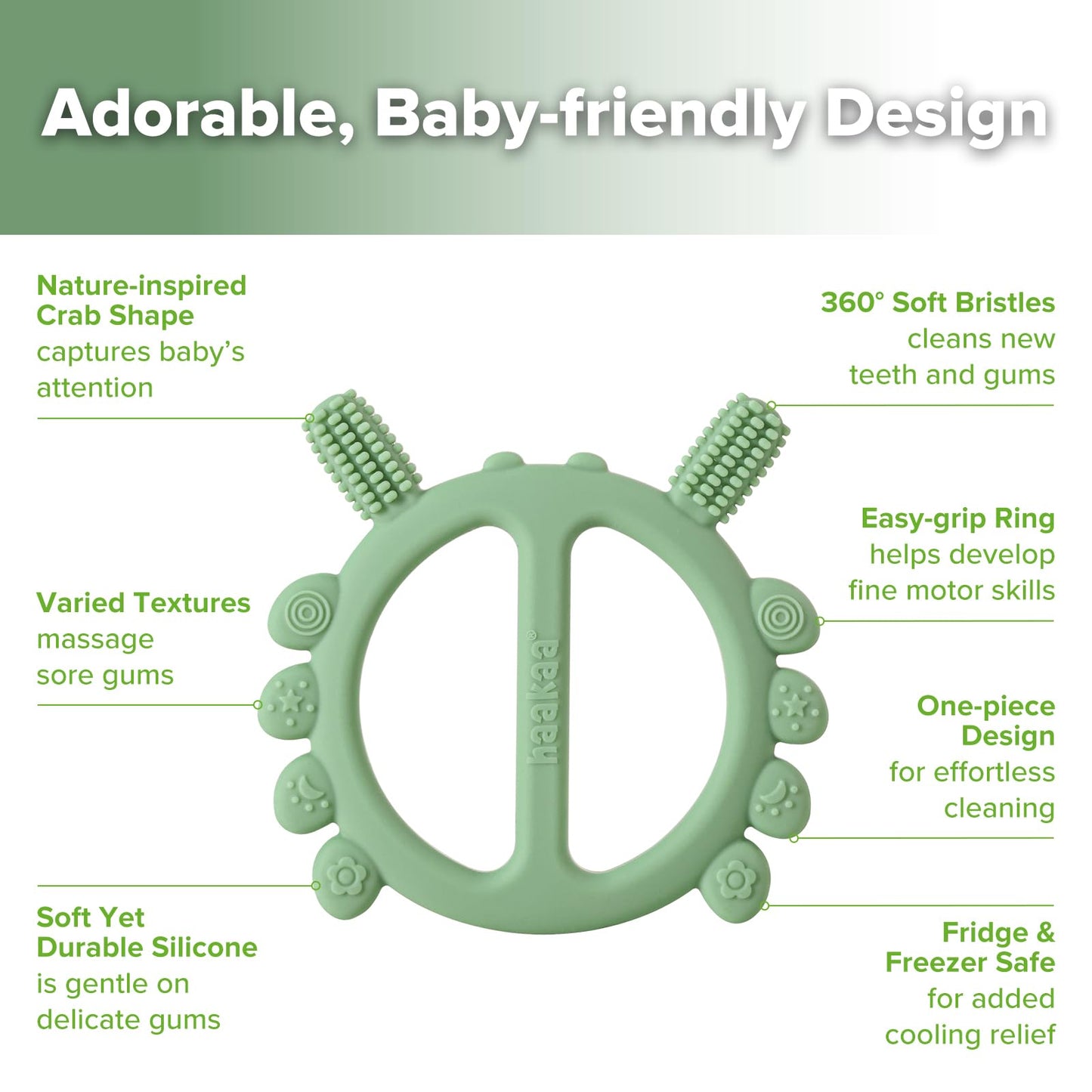 Haakaa Silicone Crab Baby Teether,Teething Toys,360 Baby Toothbrush Head For Infant Self-Brushing Training,Food-Grade Silicone,P