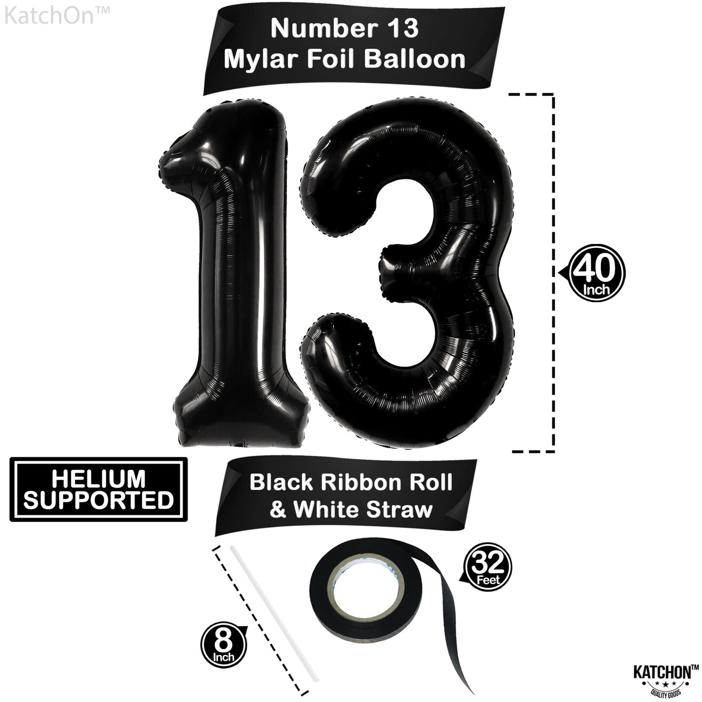 Katchon, Huge Black 13 Balloon Numbers - 40 Inch | Black 13 Birthday Balloon For 13Th Birthday Decorations For Boys | 13Th Birthday Decorations For Girls | Official Teenager Birthday Decorations Boy