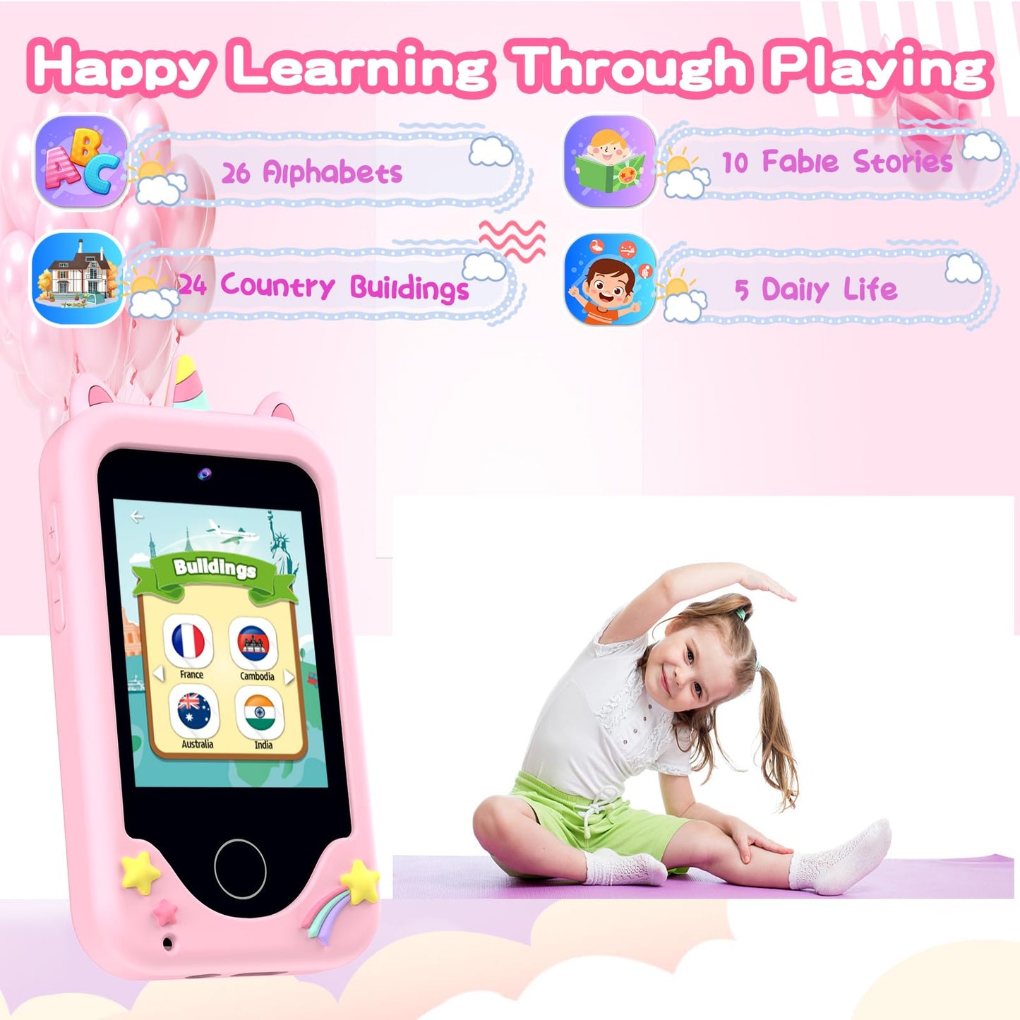 Kids Smart Phone for Girls, Christmas Birthday Gifts for Girls Boys Age 3-10,Kids Gift Toys Cell Phone, Toddler Learning Play To