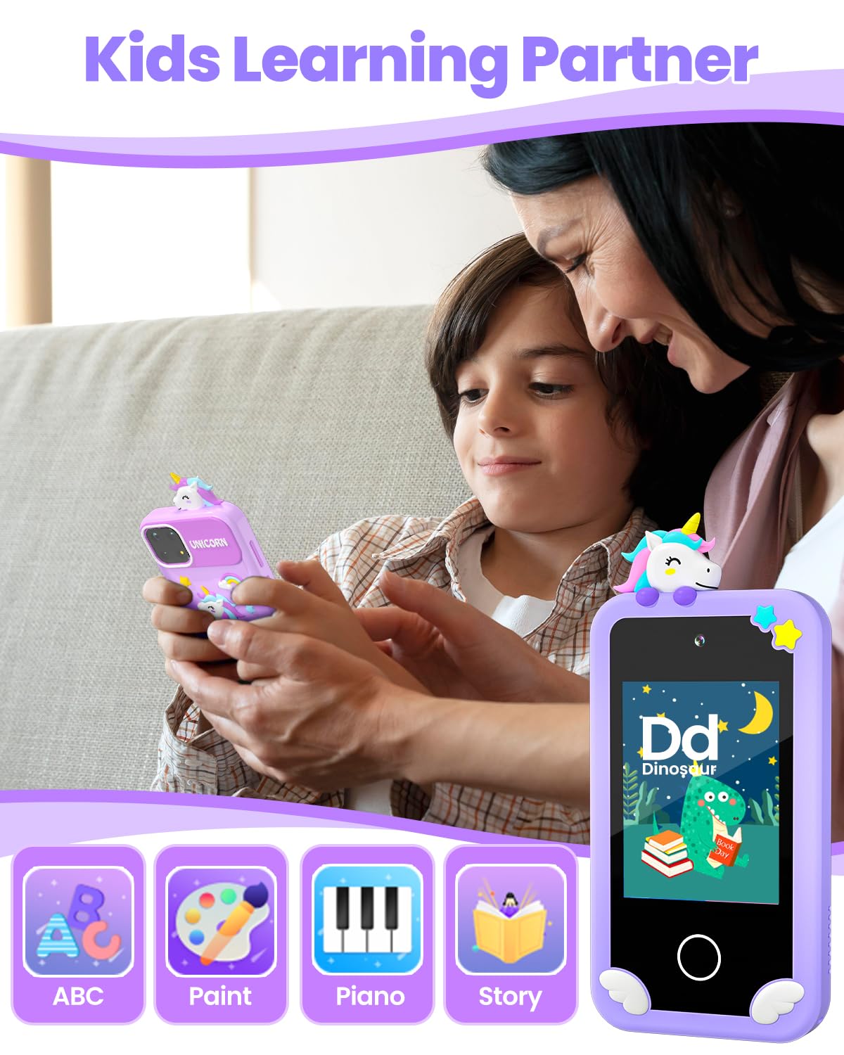 Kids Smart Phone for Girls with Holographic Pyramid, Christmas Birthday Gifts for Age 3-10 Kids Toys Cell Phone, 2.8'' Touchscre