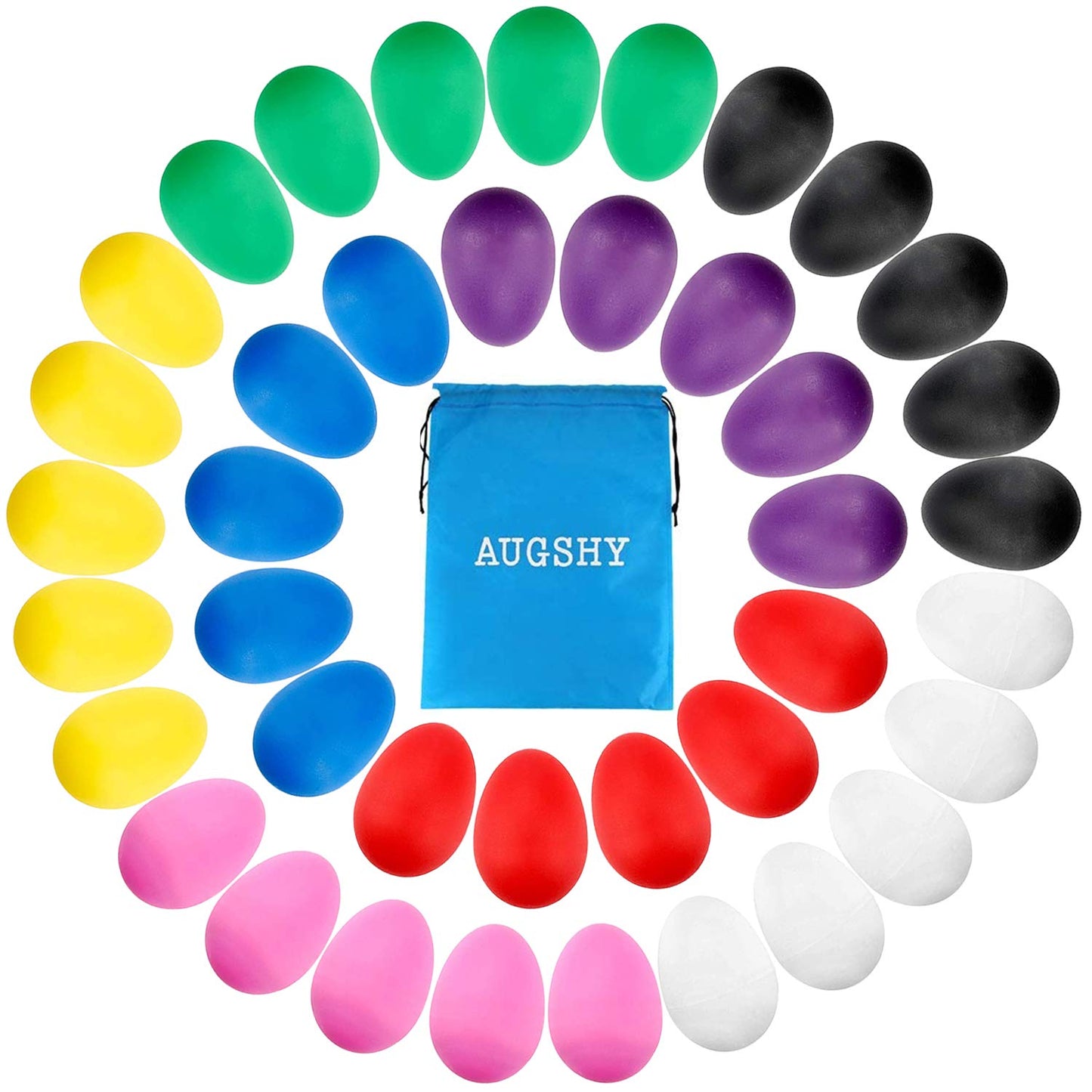 Augshy 40Pcs Plastic Egg Shakers Percussion Musical Maracas Easter Eggs With A Storage Bag For Music Learning Diy Painting(8