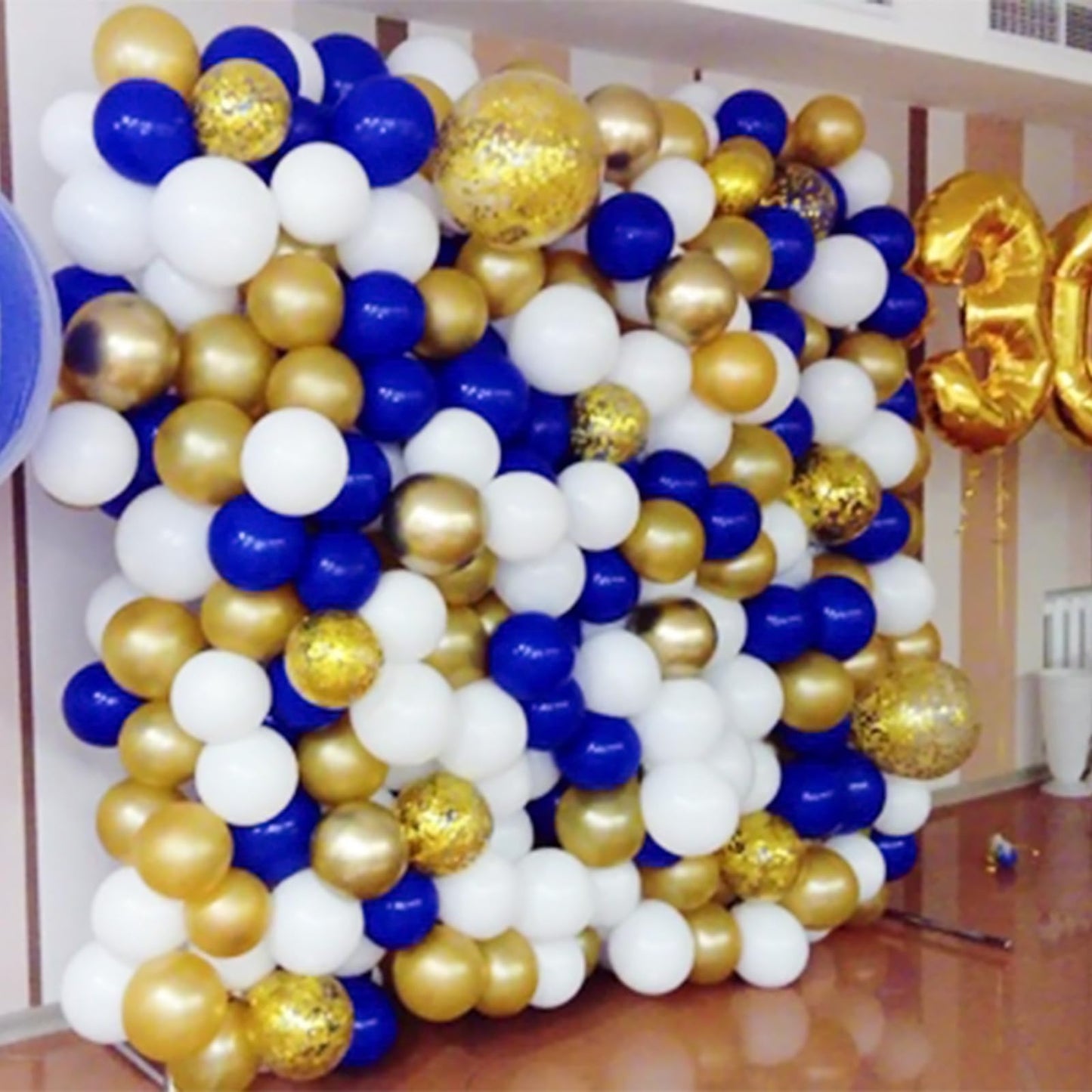 Navy Blue And Gold Balloons, 60 Packs 12 Inch Navy Blue And Metallic Chrome Gold Confetti Balloons With Ribbons For Birthday, We