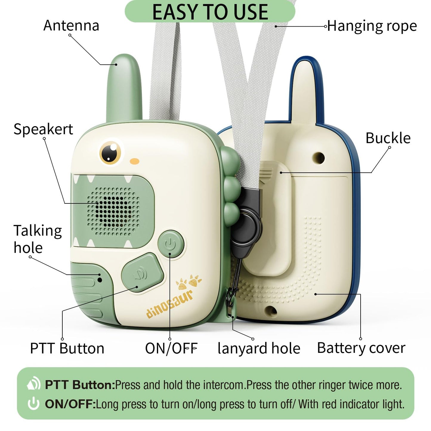 Dino Walkie Talkies for Kids,Dinosaur Toddler Walkie Toys for Kids 5-7 Walkie Talkies 2 Pack Birthday Toy Gifts for 3 4 5 6 7 8