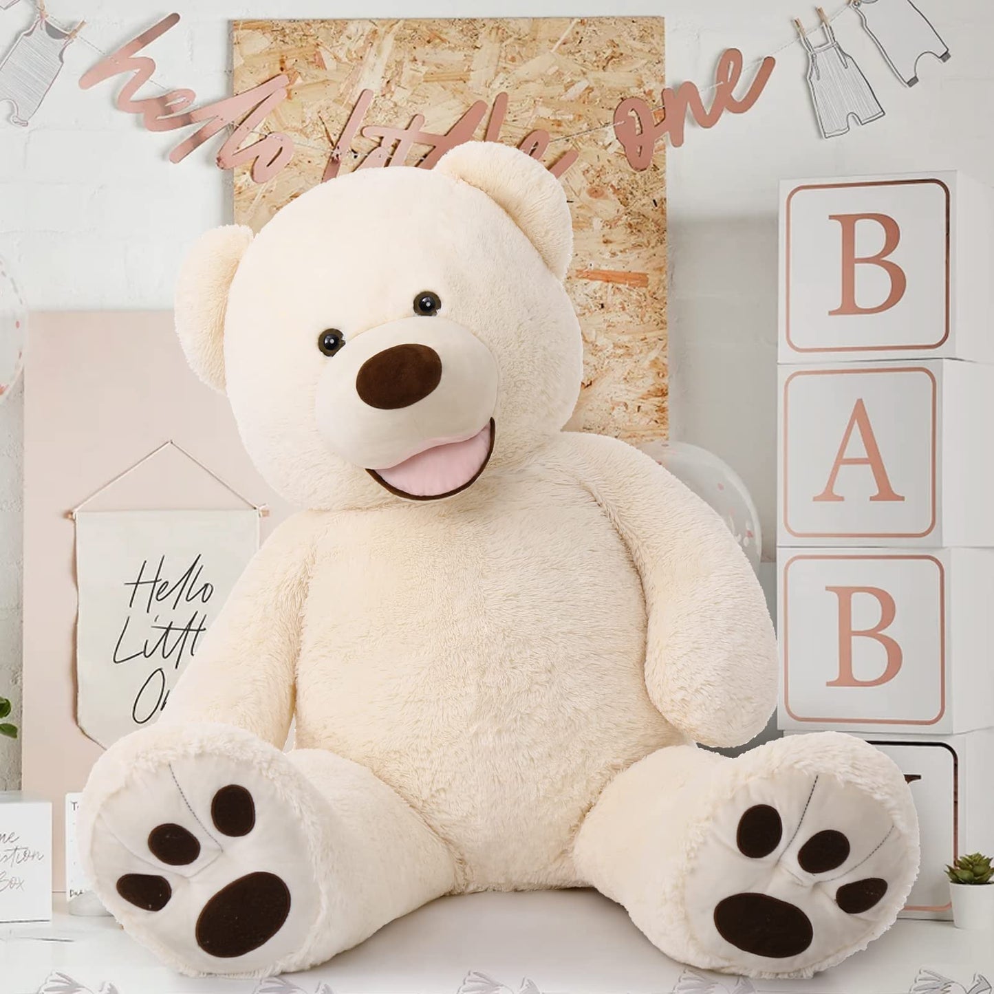 Morismos Giant Teddy Bear With Big Footprints Big Teddy Bear Plush Stuffed Animals (Beige, 51 Inches)