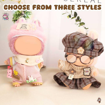 WALLFID Doll Clothes for Labubu 4-Piece Outfit Set for 17cm Dolls Fashion Outfit with Hat Top Pants & Accessories Doll Wardrobe Essentials (No Doll) (Sweetie Pink)