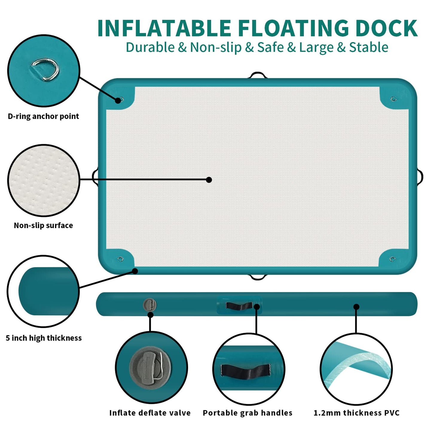 Inflatable Dock Platform, 6X6 Ft Inflatable Floating Dock Floating Island Rafts For Adults With None-Slip Surface, Air Pump, Car