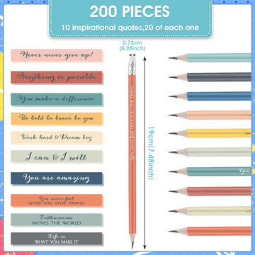 Sabary 200 Pcs Inspirational Pencils Bulk Christmas Student Gift from Teacher 2 HB Wood Pre Sharpened Pencils Motivational Class