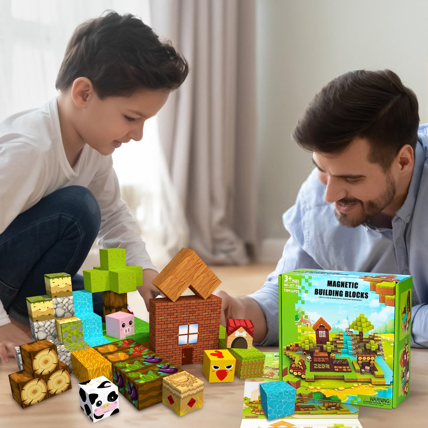 Planeko Magnetic Blocks Building Toys 70Pcs 1'' Magnet Blocks Farm Magnetic Toys For Kids 4-8 Stem Sensory Montessori Toys For T