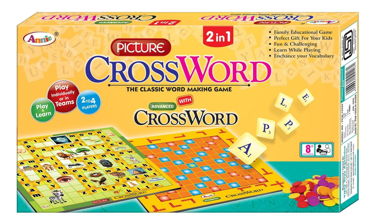 Annie 2in1 Picture and Crossword Board Game, Educational WordMaking, 90+ Alphabet Tiles, DoubleSided Board, Vocabulary Build