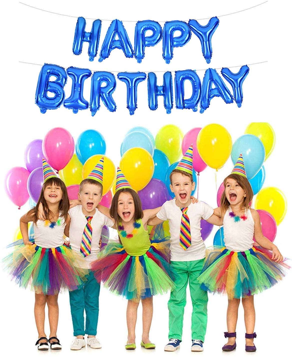 Toniful Blue Happy Birthday Balloons 16 Inch Mylar Foil Letters Birthday Sign Banner Balloon Bunting Reusable Ecofriendly Materi