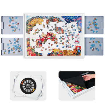 WELGEE 1000-Piece Rotating Puzzle Board with Drawers & Cover, 30x22 Lightweight ABS Table for Adults, Perfect for Puzzle Lovers