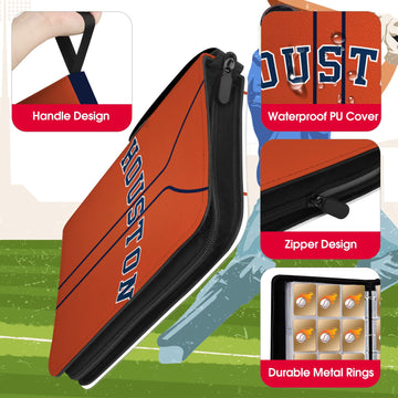 KivolFun Baseball Card Binder, 900 Pocket Metal Organizer, Houston Orange, Model Baseball 3 for Kids and Collectors