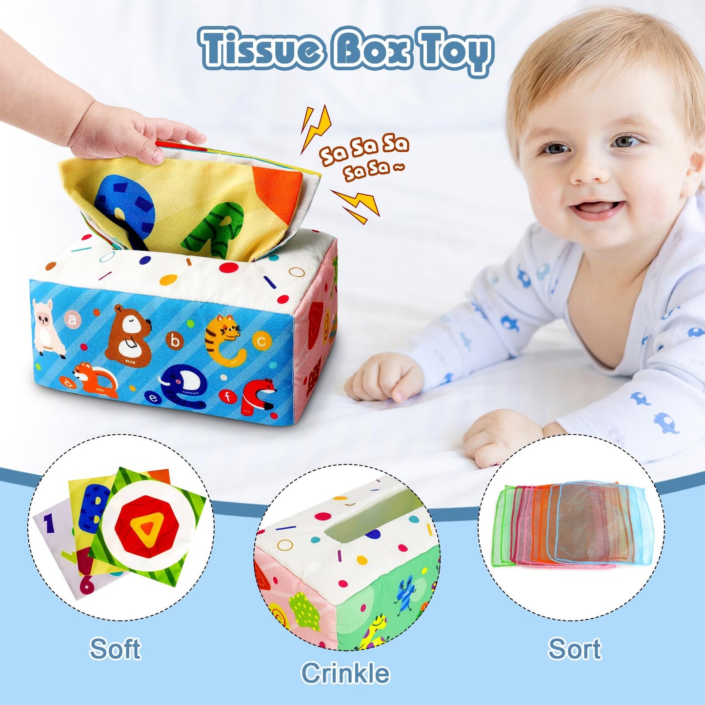Epogg 6 In 1 Montessori Toys For Babies 6-12 Months Up - Incl Pull String Toy, Stacking Cups, Tissue Box, Suction Cup Spinner, S