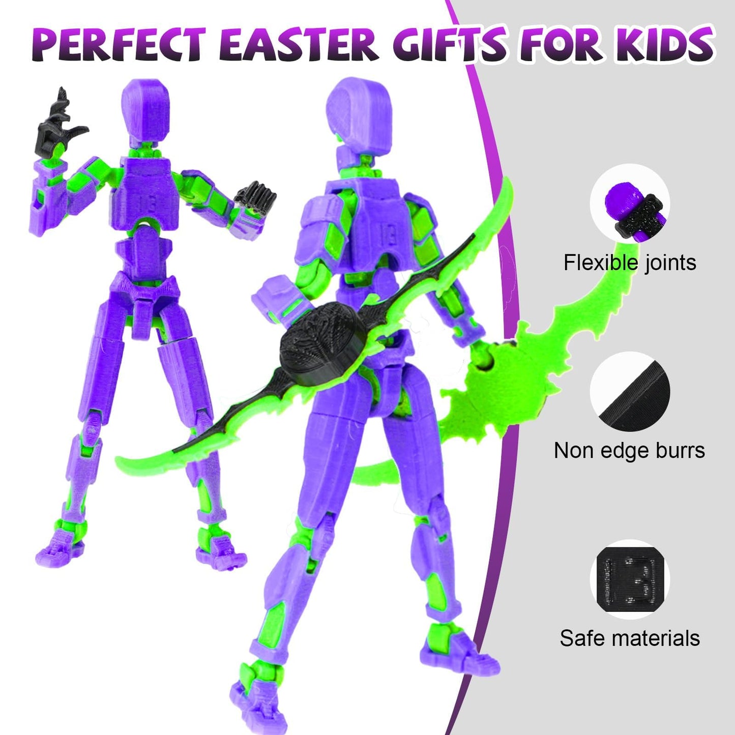 Memogizz T13 Action Figure Set, Pre-Filled Easter Egg With 3D Printed Toy, Easter Basket Stuffers For Adults, 1Pack, Purplegreen
