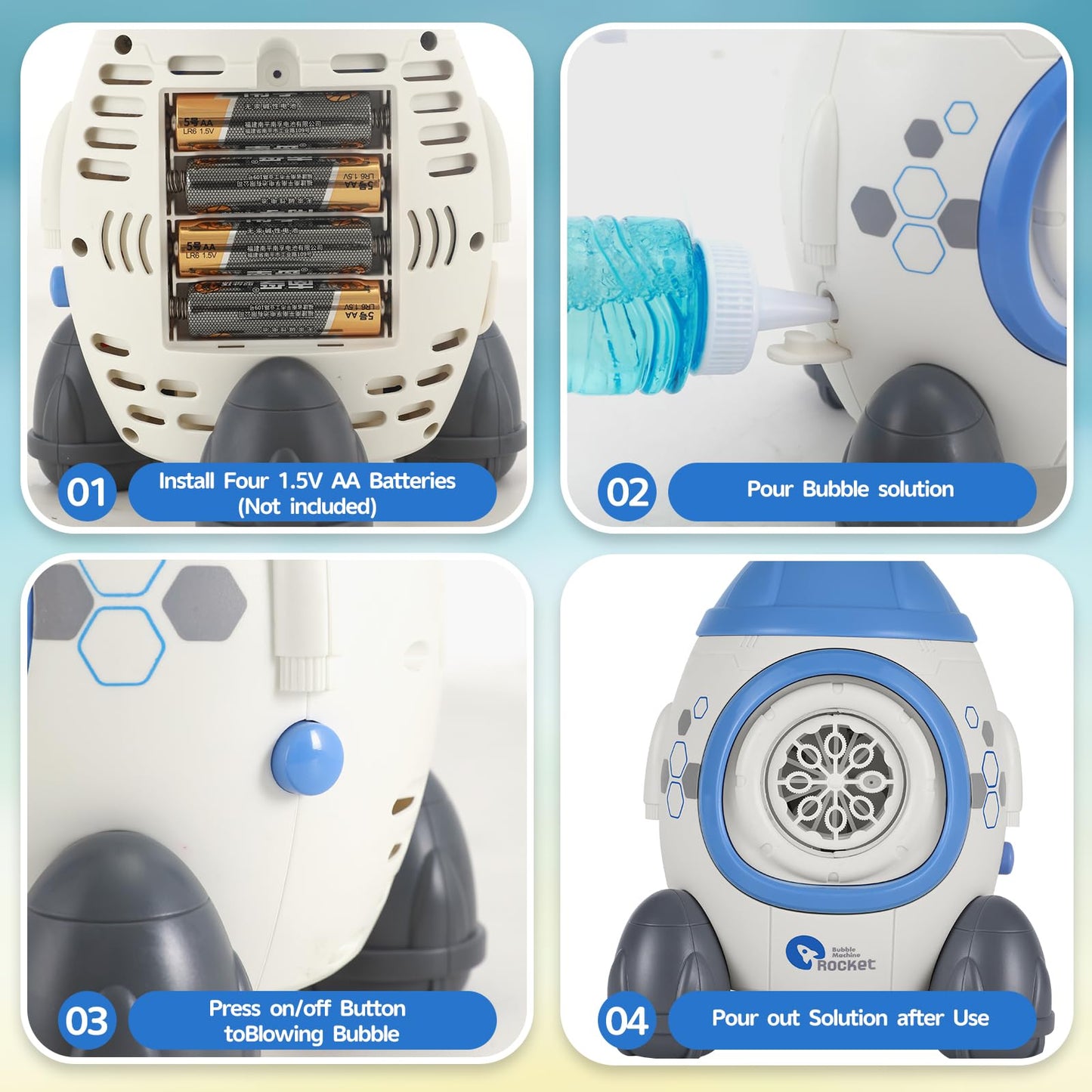 Bubble Machine Blower Blaster Lawn Mower Maker Blue Toy Fun Portable Handheld Operate Automatic Battery Electric Outdoor Summer