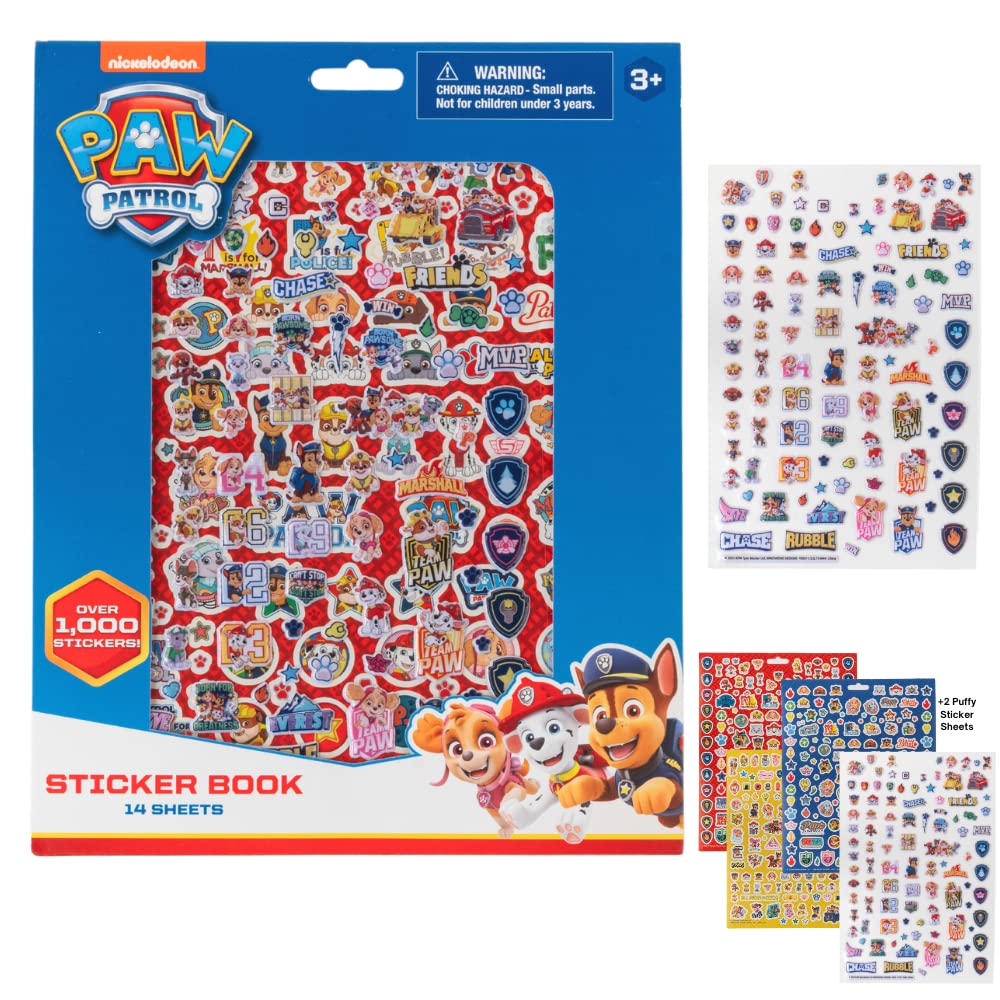 Nickelodeon Paw Patrol Stickers For Kids, 14 Sheet Paw Patrol Sticker Book Set Including Puffy Stickers, 1200+ Stickers