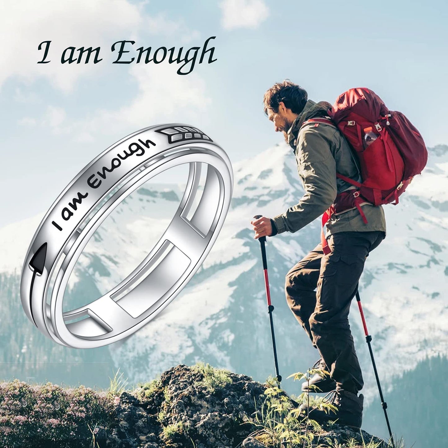 Onefinity Spinner Anxiety Ring Sterling Silver Fidget Ring For Anxiety I Am Enough Inspirational Stress Relief Rings For Women M