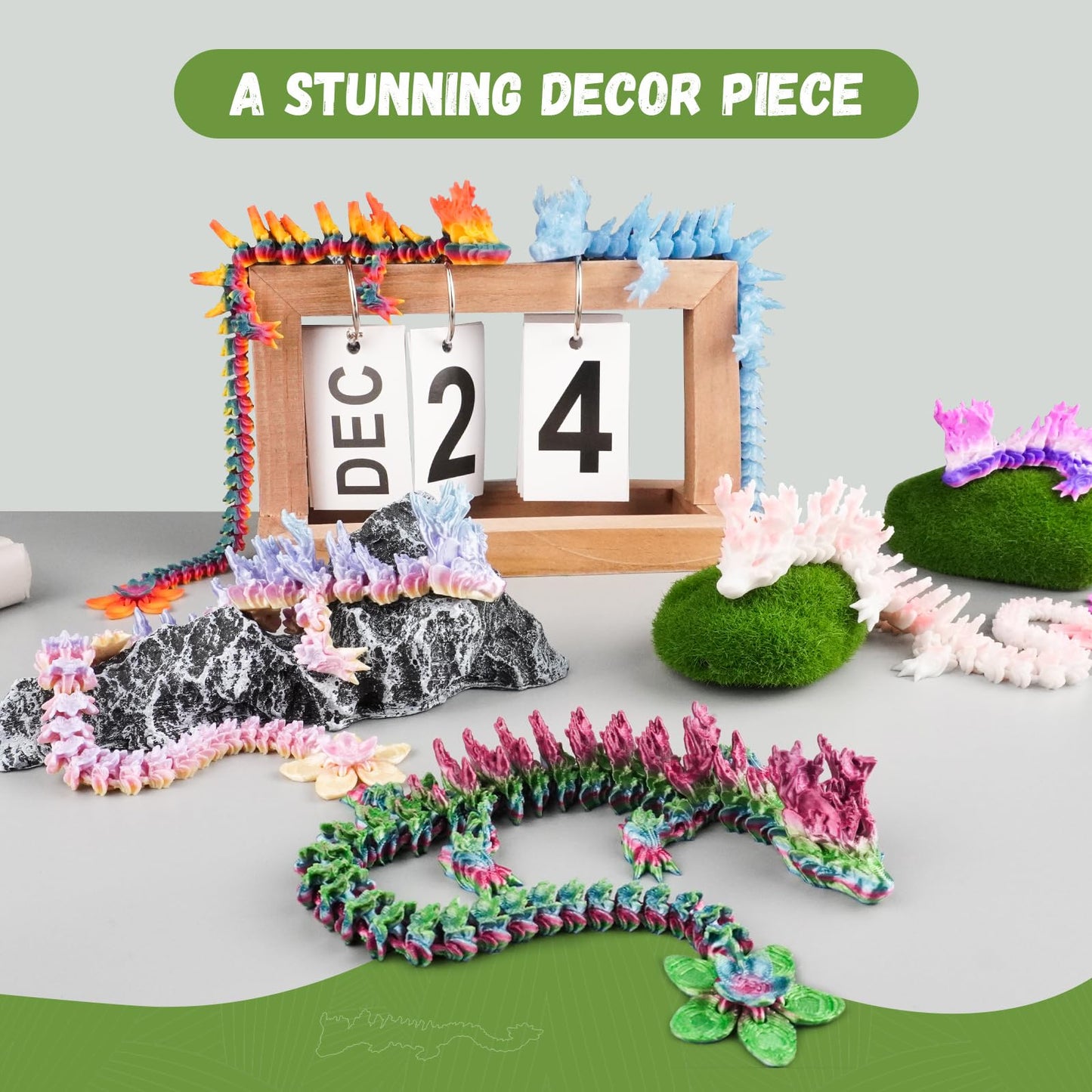 Outgoto 3D Printed Cherry Blossom Dragon - 11.8In Realistic Articulated Dragon Fidget Toy, Desk D?Or And Collectible (Obsidian B