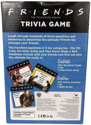 Cardinal Friends Trivia Game - 2 or More Players, Ages 16+, Black, One Size, Fun TV Show Challenge for Game Night