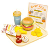 Jugueteland Wooden Play Fast Food Set Play Kitchen Accessories, Pretend Play Food Hamburger French Fries Toy, Restaurant Play Se
